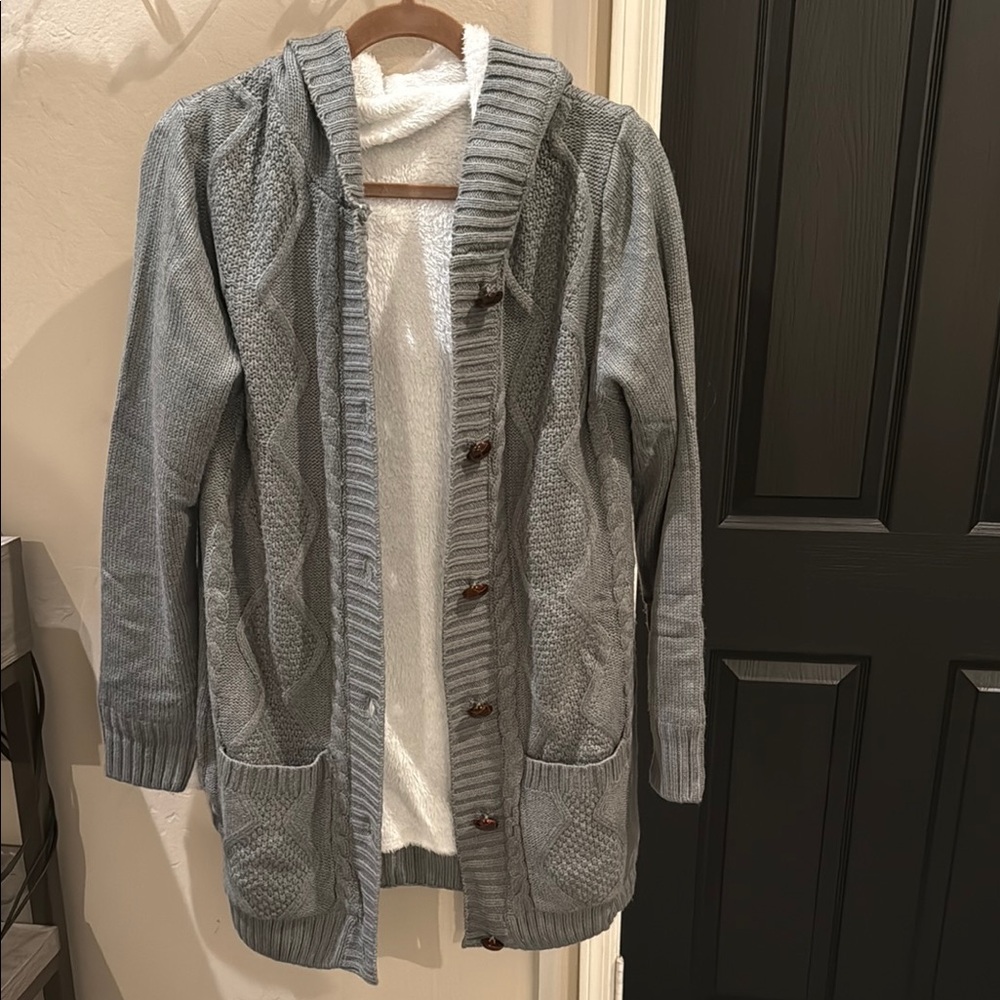 Gray Cable Knit Women's lined cardigan